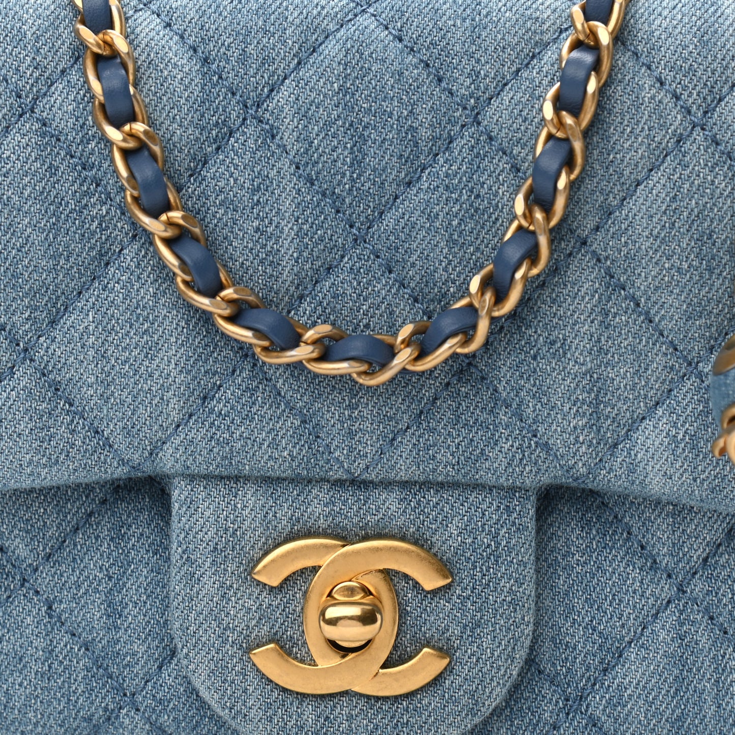 Denim Quilted Mini Pearl Crush Flap Blue