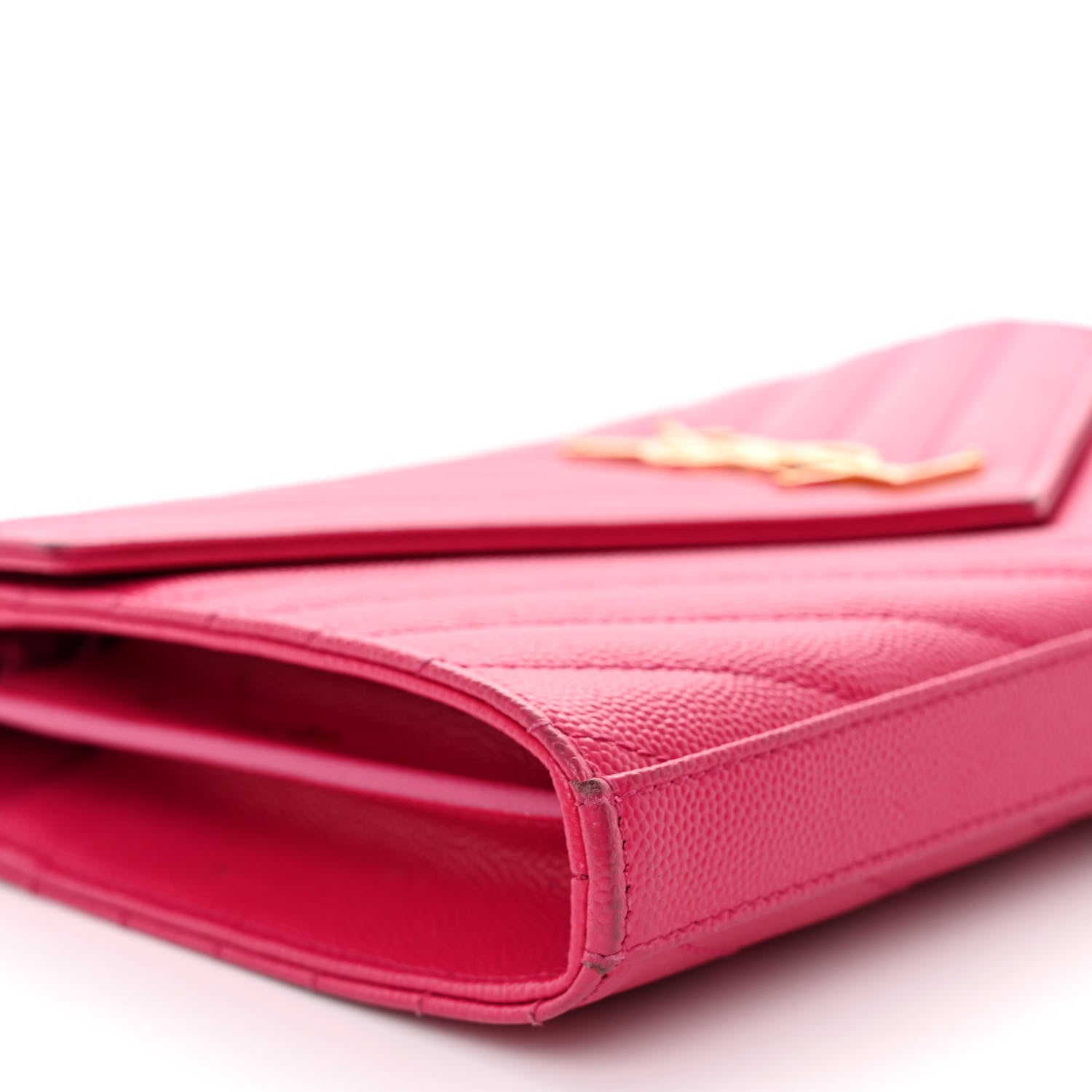Saint Laurent Grain De Poudre Matelasse Chevron Monogram Chain Wallet Lipstick Fuchsia 9 of 11