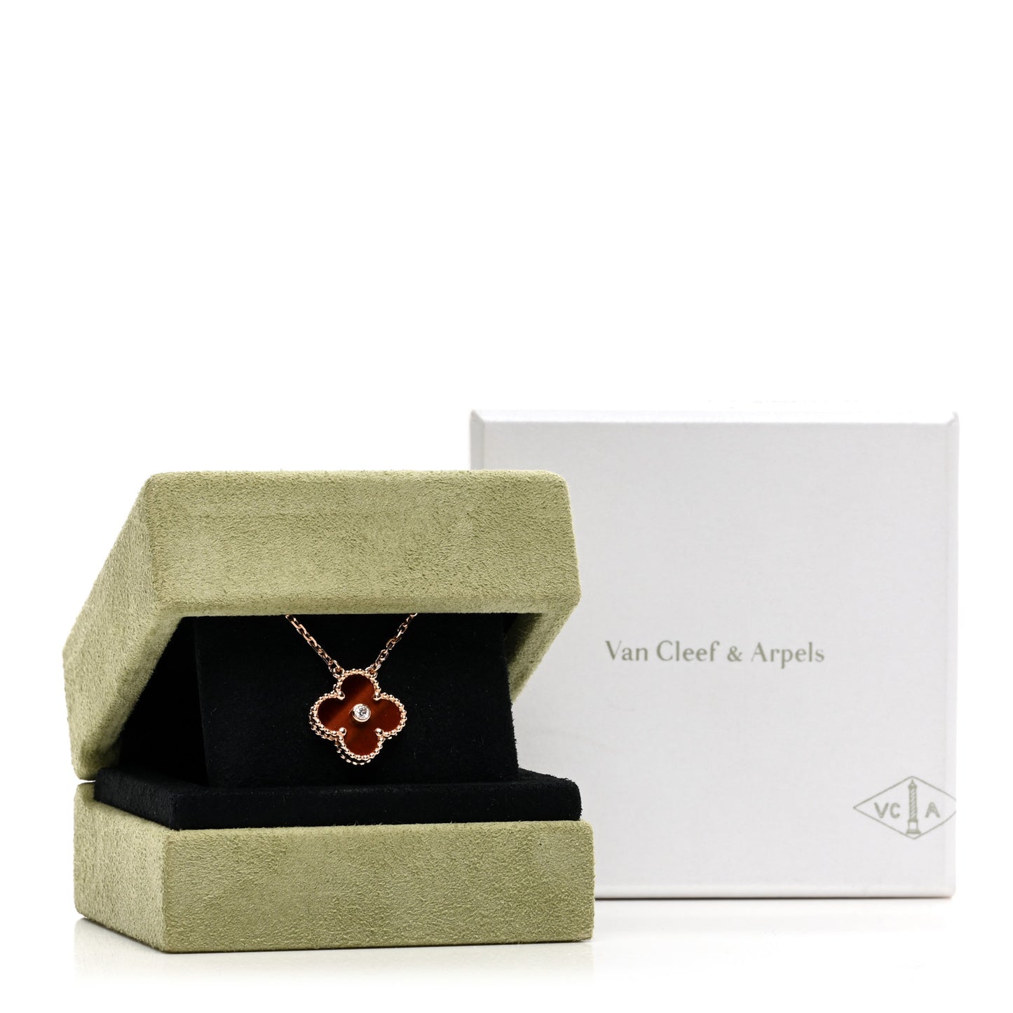 18K Rose Gold Diamond Bulls Eye Vintage Alhambra Pendant Necklace