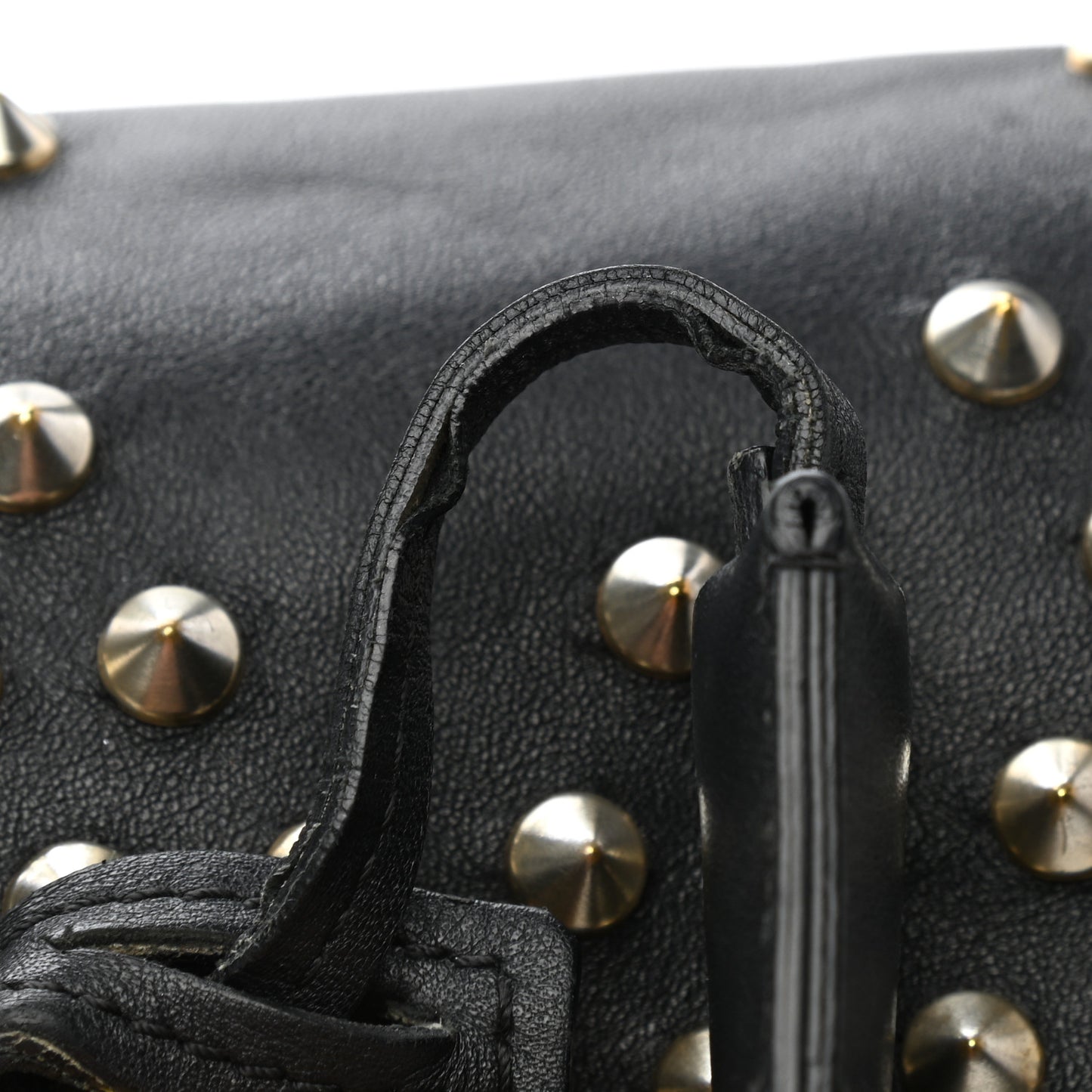Smooth Calfskin Studded Padlock Skull Clutch Black