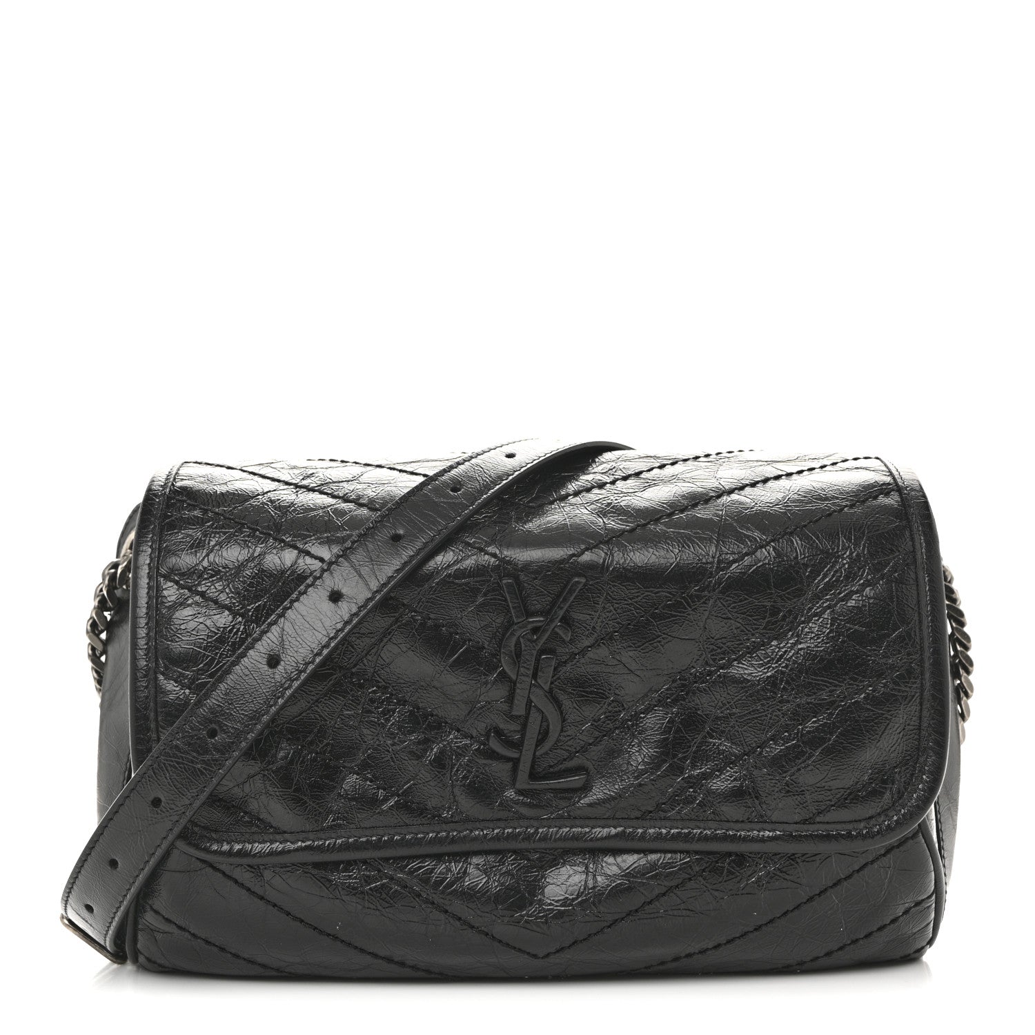 Saint Laurent Crinkled Calfskin Matelasse Monogram Niki Body Bag Black 1 of 12