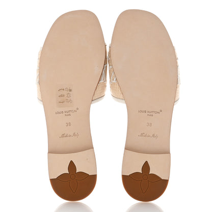Louis Vuitton Raffia Calfskin Monogram By The Pool Revival Flat Mules 38 White 5 of 9
