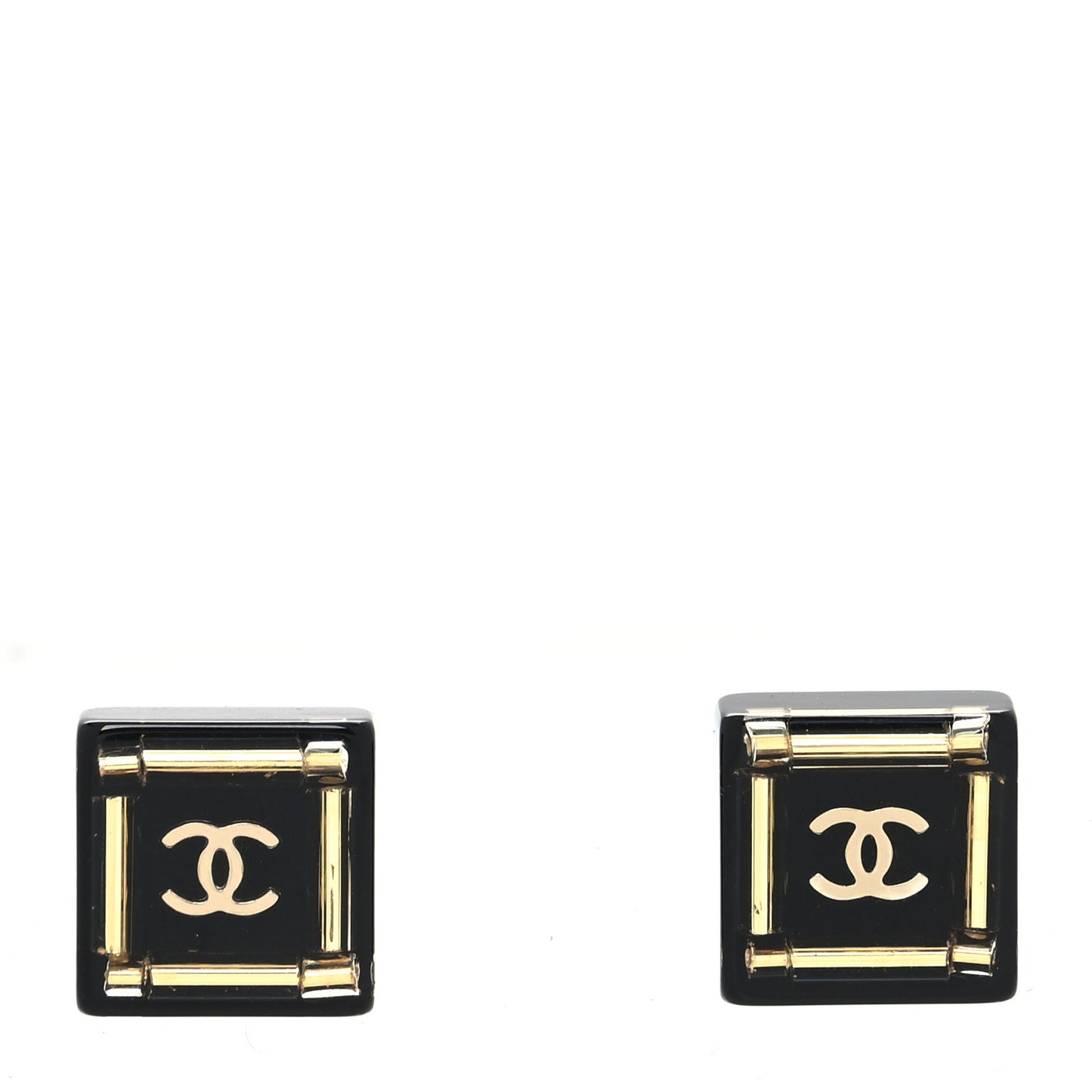 Resin Square CC Earrings Black Gold