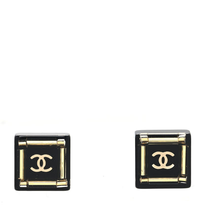 Chanel Resin Square CC Earrings Black Gold 1 of 4