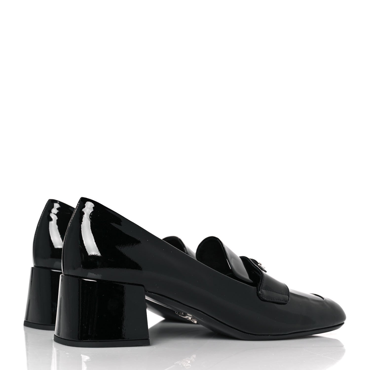 Prada Vernice Metal Triangle Logo Loafers 37 Black 4 of 8