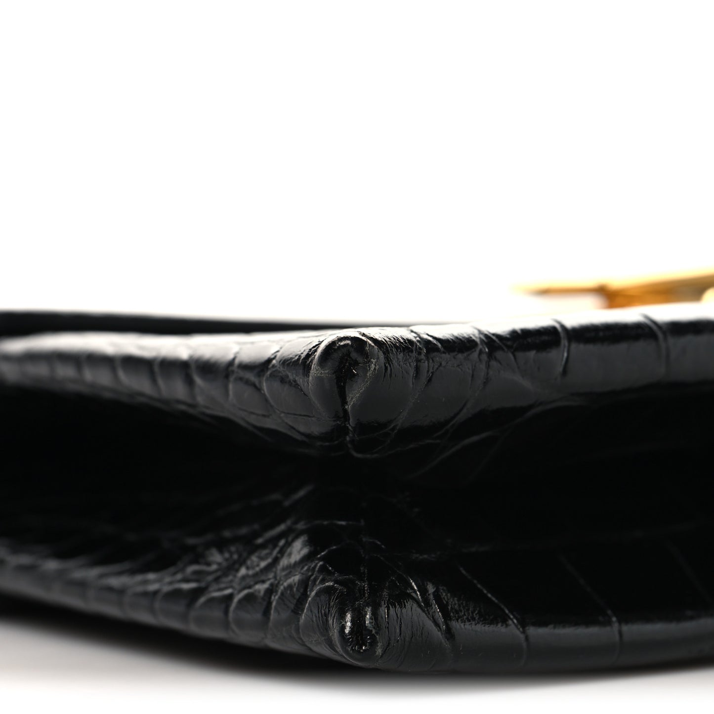 Calfskin Crocodile Embossed Medium Monarch Bag Black