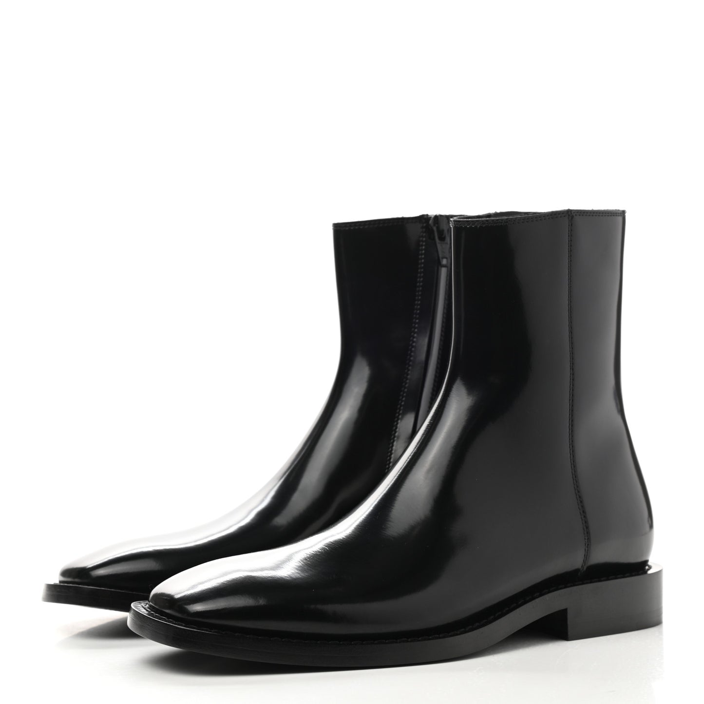 Polished Calfskin Rim Boots 37 Black