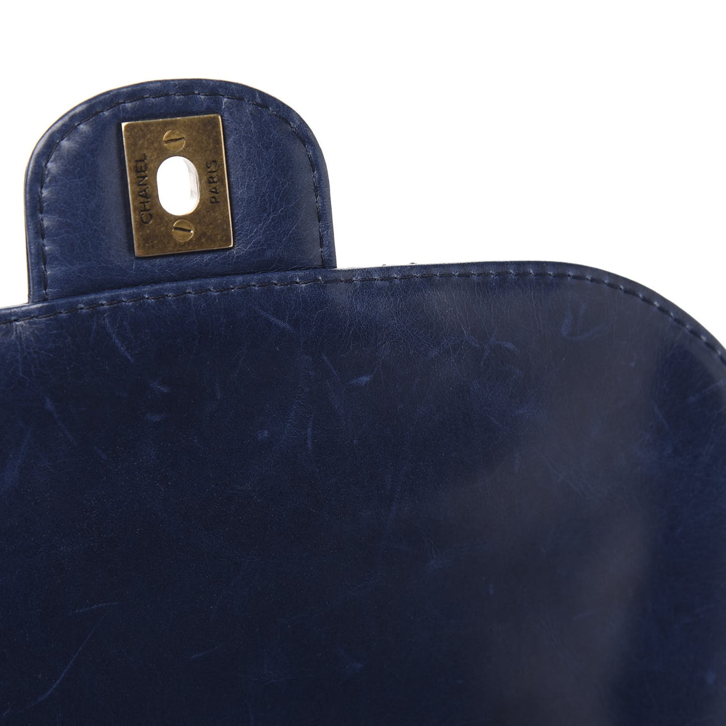Glazed Calfskin Quilted Medium Bubble CC Flap Navy
