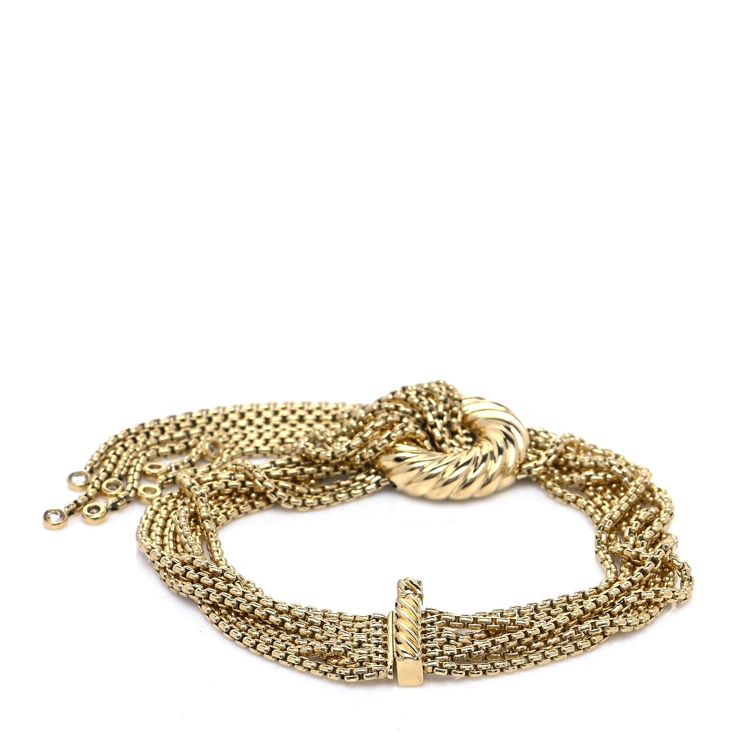 18K Yellow Gold Diamond Multi Box Chain Tassel Bracelet
