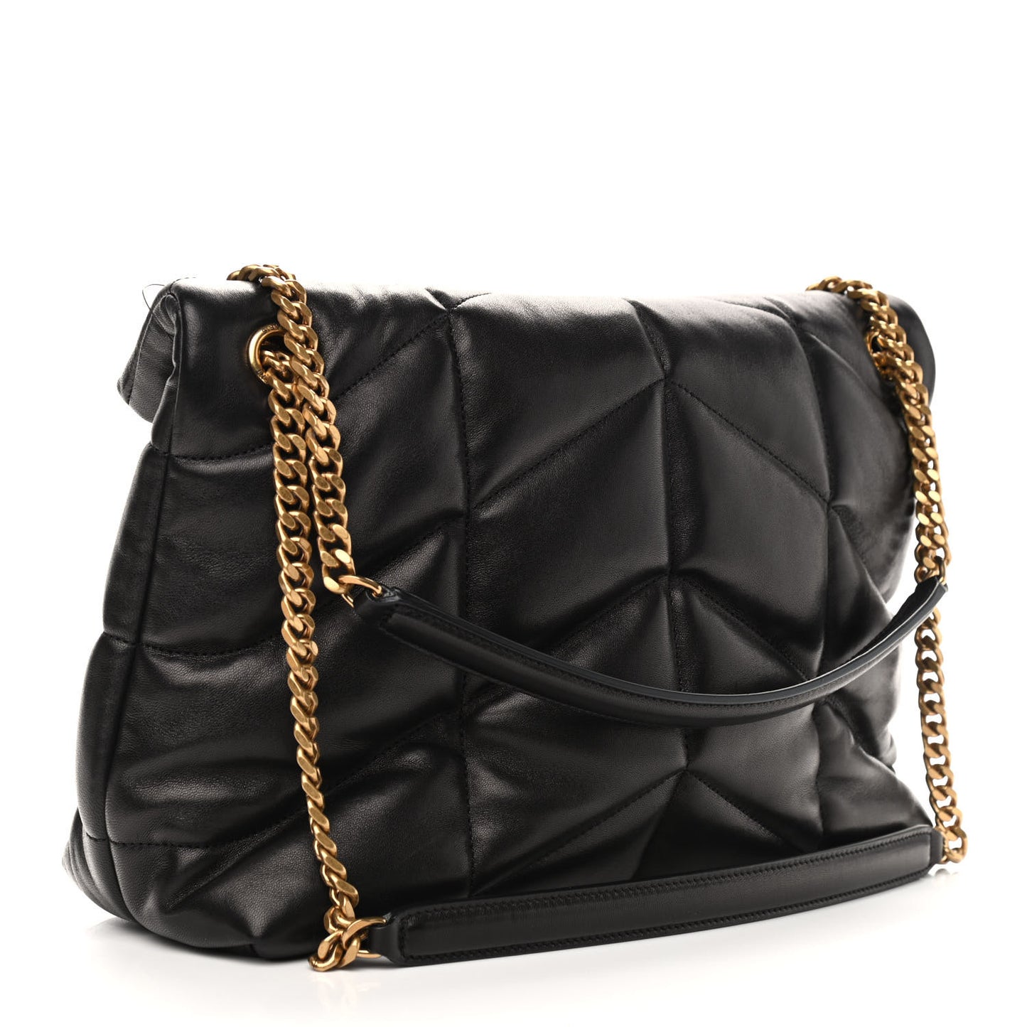 Lambskin Quilted Medium Loulou Puffer Monogram Chain Satchel Black