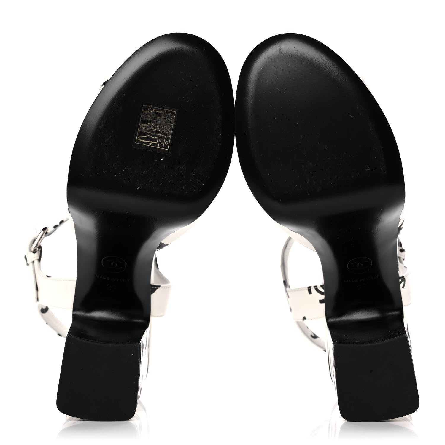 Chanel Printed Lambskin Coco Beach Platform Sandals 37 White Black 5 of 10