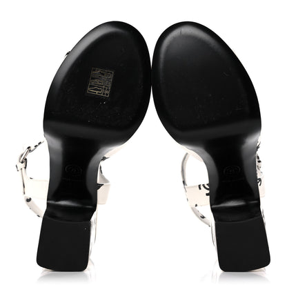 Chanel Printed Lambskin Coco Beach Platform Sandals 37 White Black 5 of 10