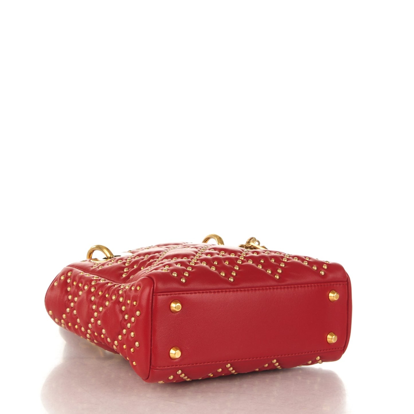 Lambskin Studded Mini Supple Lady Dior Red