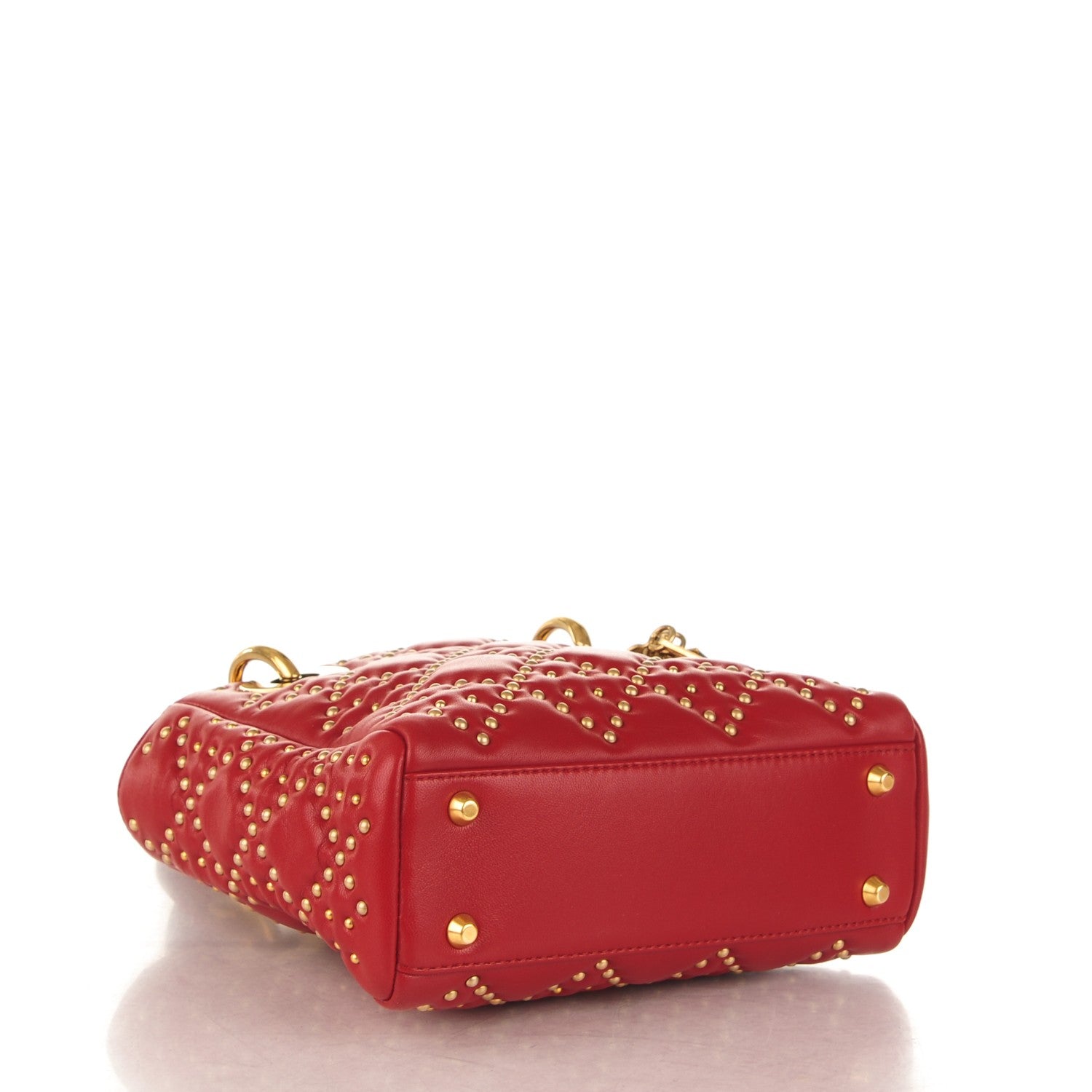 Christian Dior Lambskin Studded Mini Supple Lady Dior Red 4 of 7