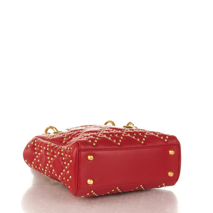 Christian Dior Lambskin Studded Mini Supple Lady Dior Red 4 of 7