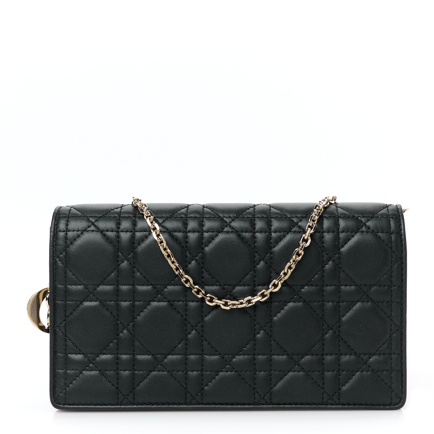Christian Dior Lambskin Cannage Lady Dior Chain Wallet Black 1 of 14