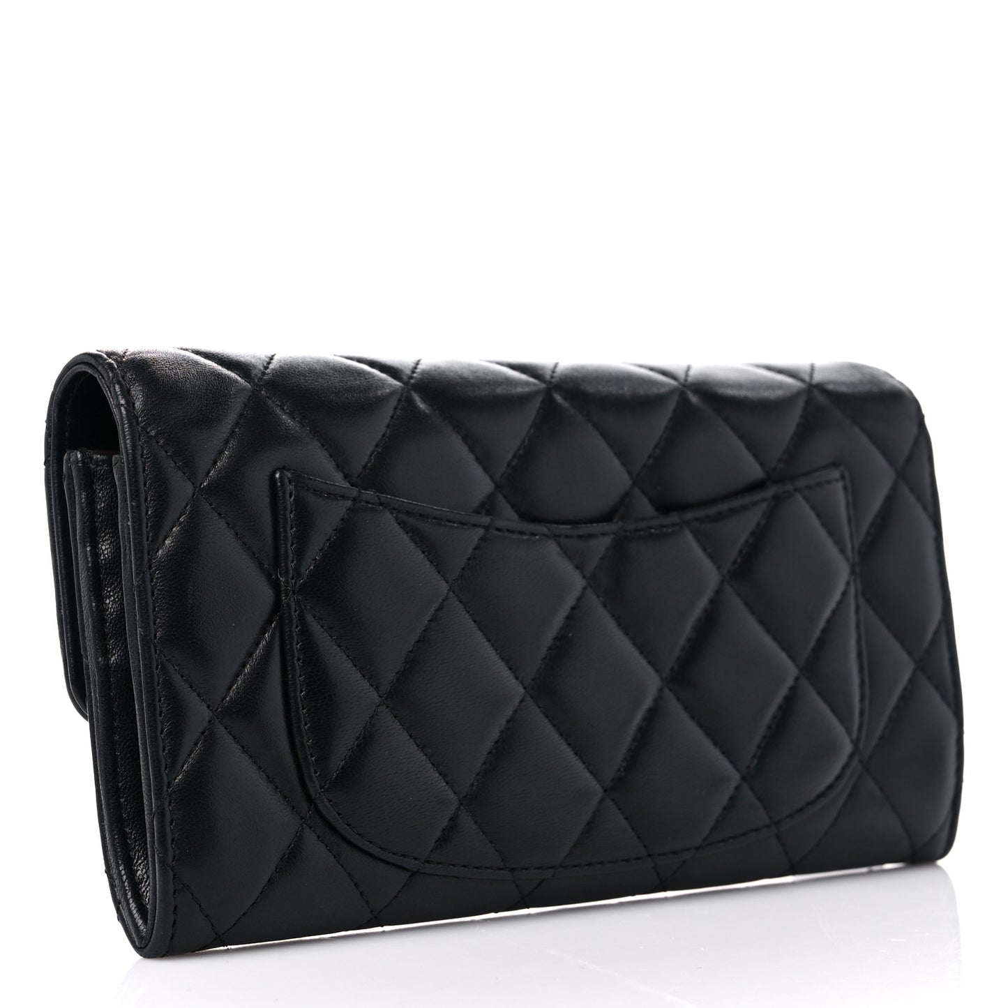 Lambskin Quilted Large Gusset Flap Wallet Black