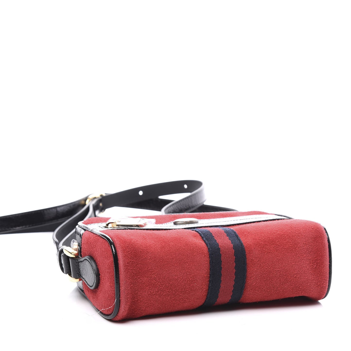 Suede Patent Web Mini Ophidia Shoulder Bag Red