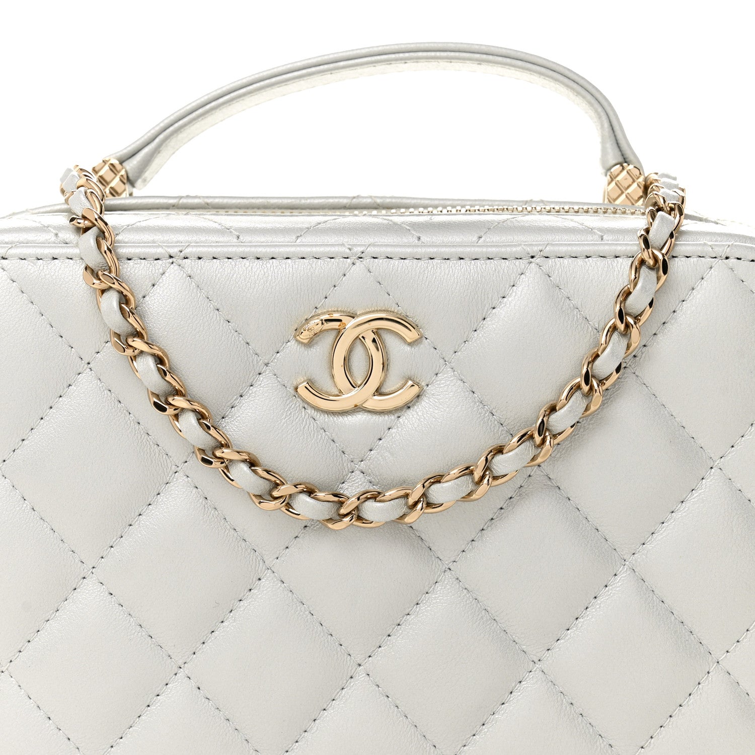 Chanel Metallic Lambskin Quilted Top Handle Vanity Case Silver 9 of 13