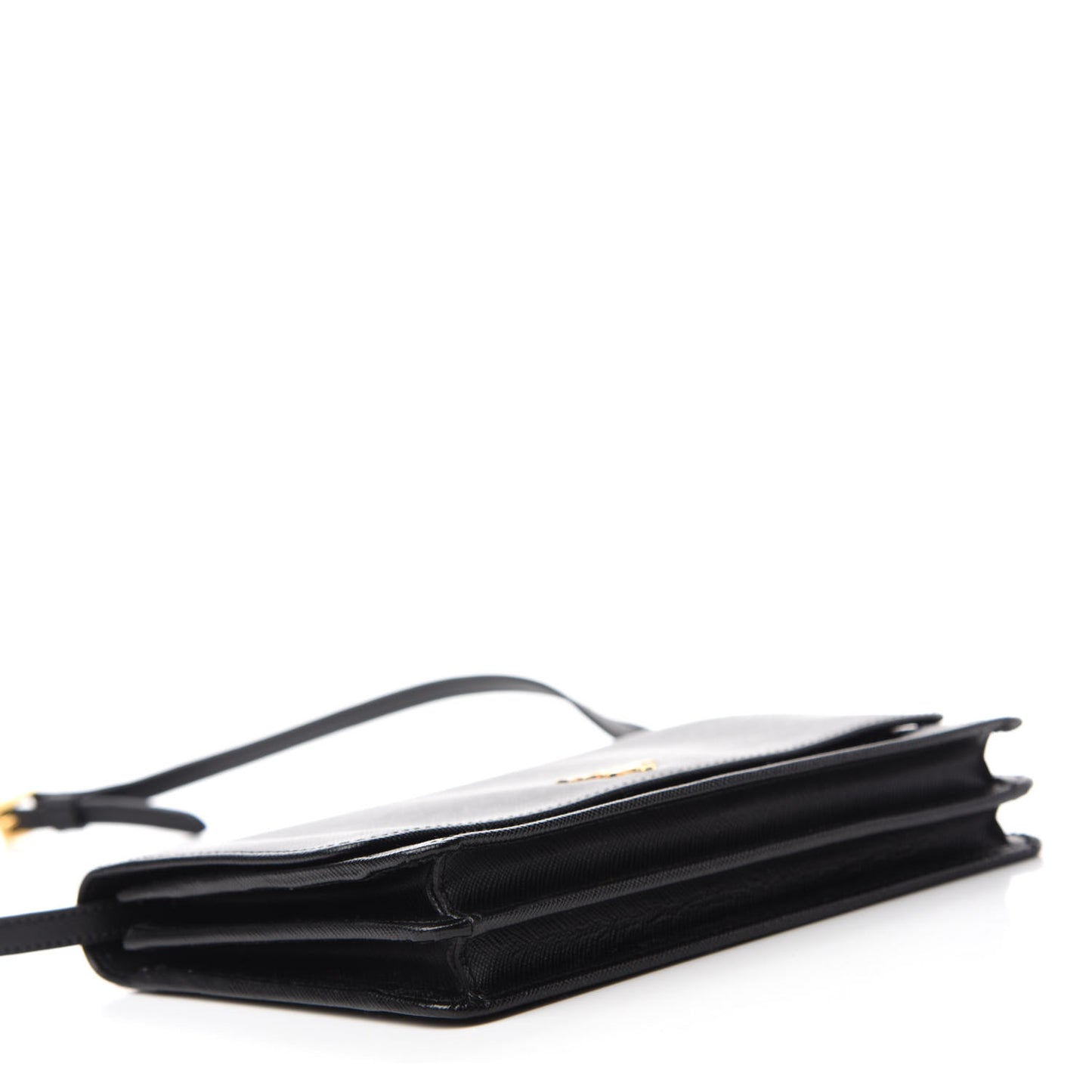 Saffiano Metal Flap Wallet With Strap Black