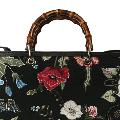 Gucci Canvas Cellarius Calfskin Flora Knight Large Bamboo Shopper Tote Black 10 of 10