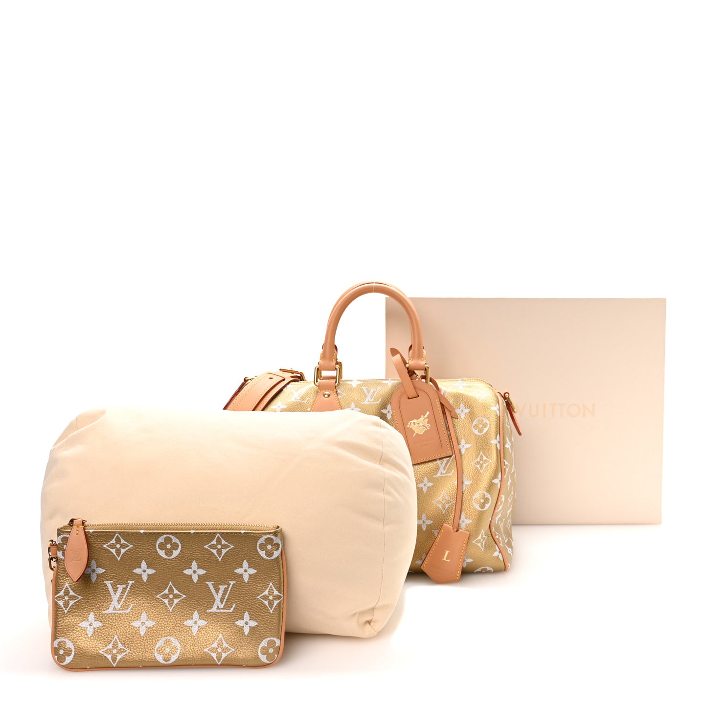 Metallic Calfskin Monogram Speedy P9 Bandouliere 30 Gold Kintsugi