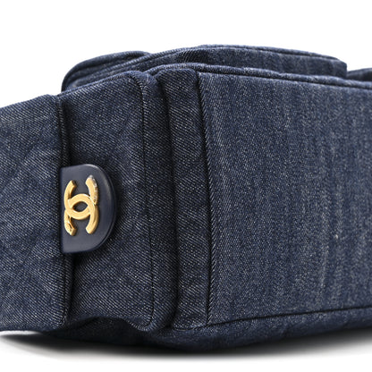 Chanel Washed Denim Quilted Maxi Trendy Pockets Hobo Dark Blue 9 of 11