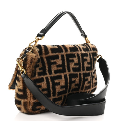 Fendi Shearling Vitello Dolce Macro FF 1974 Large Baguette Tobacco Black 3 of 10
