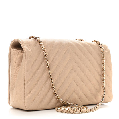 Chanel Metallic Caviar Chevron Quilted Medium Statement Flap Beige 3 of 9