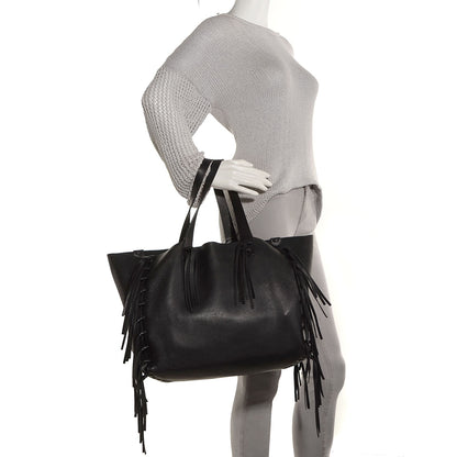 Valentino Garavani Grained Calfskin C-Rockee Fringe Tote Black 3 of 18