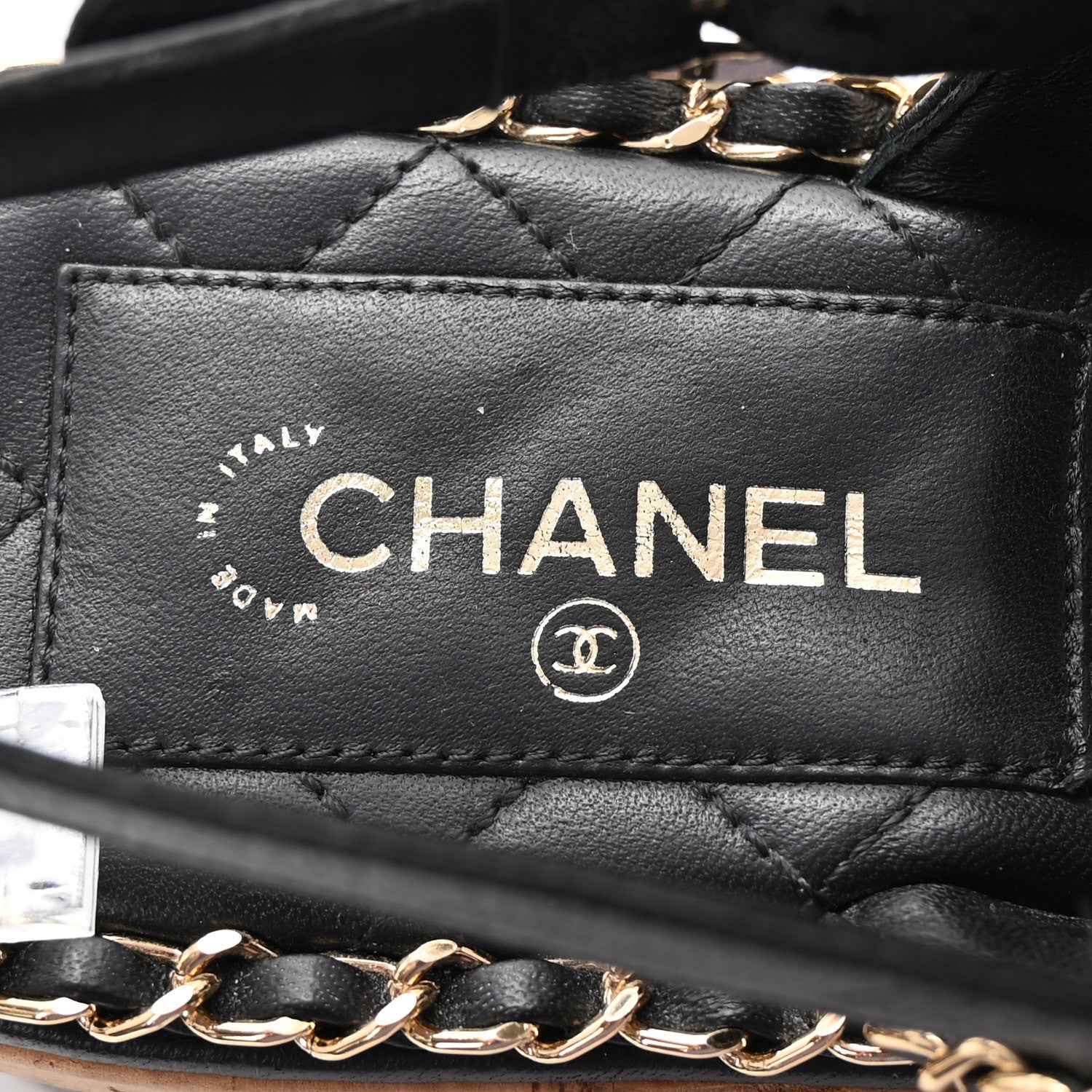 Chanel Lambskin Cork Chain Sandals 36 Black 8 of 10