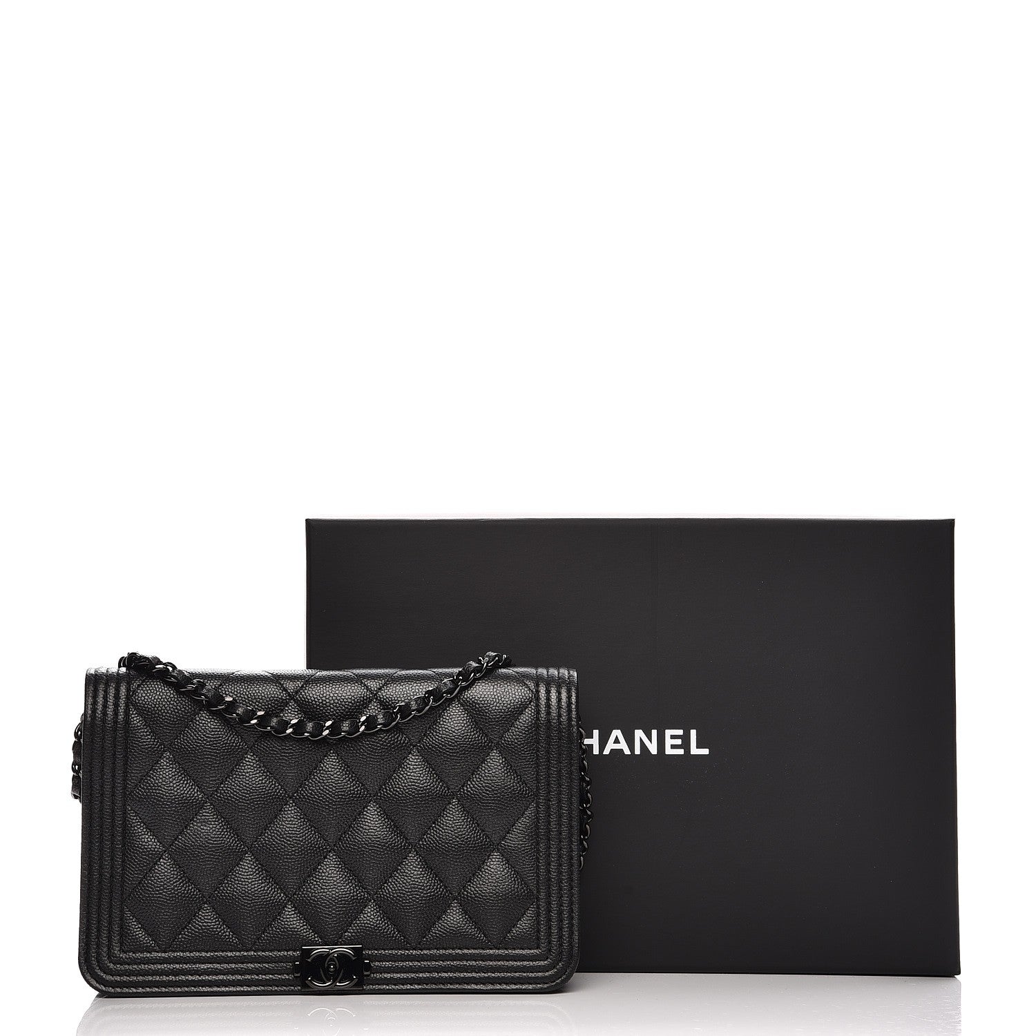 Chanel Caviar Quilted Boy Wallet On Chain WOC So Black 10 of 10