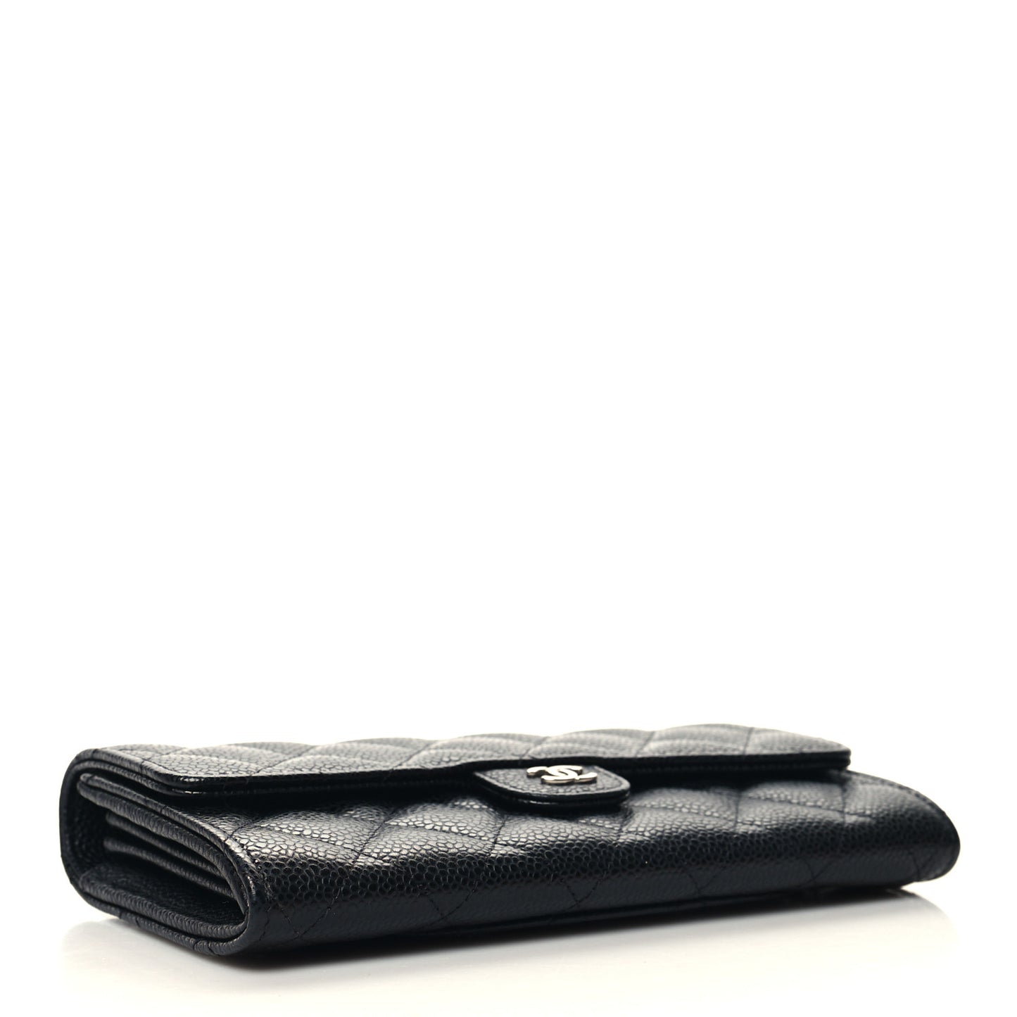 Caviar Quilted Large Gusset Flap Wallet Black
