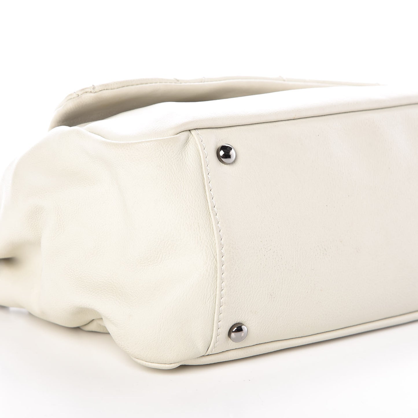 Calfskin Diamond Stitch Accordion Flap White