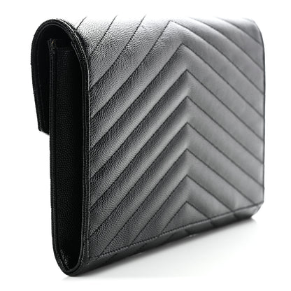 Saint Laurent Grain De Poudre Matelasse Chevron Monogram Monochrome Envelope Clutch Black 8 of 33