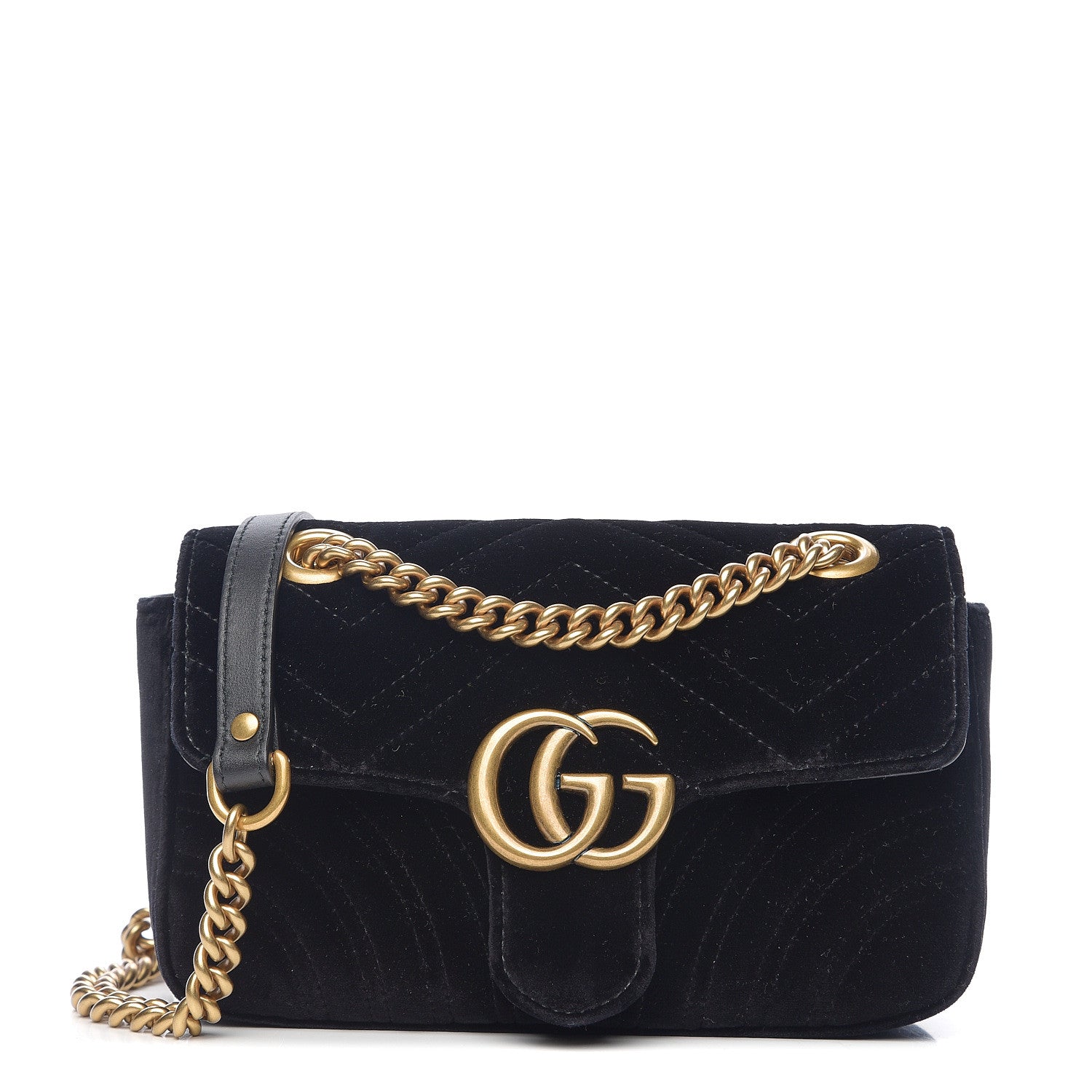 Gucci Velvet Matelasse Mini GG Marmont Shoulder Bag Black 1 of 10