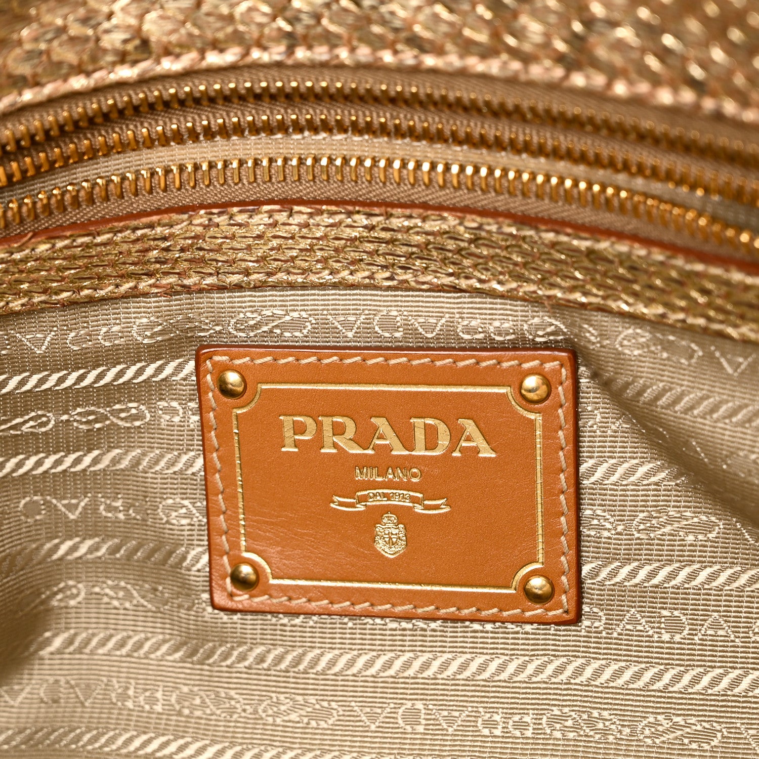 Prada Jute Snakeskin Tote Oro 6 of 9