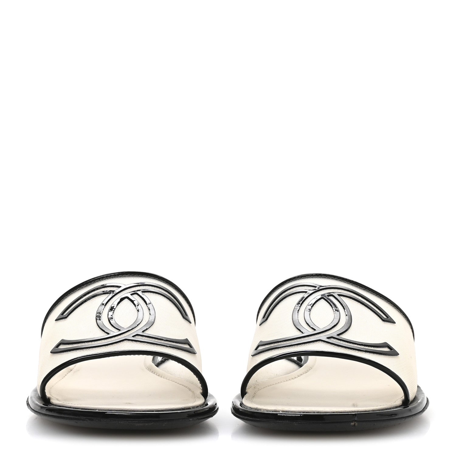 Chanel Mesh Patent Calfskin CC Sandal Mule 39.5 Beige Black 3 of 7