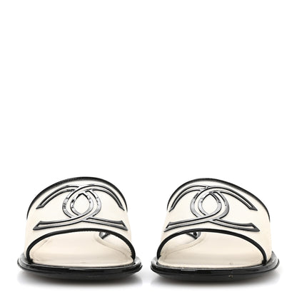 Chanel Mesh Patent Calfskin CC Sandal Mule 39.5 Beige Black 3 of 7