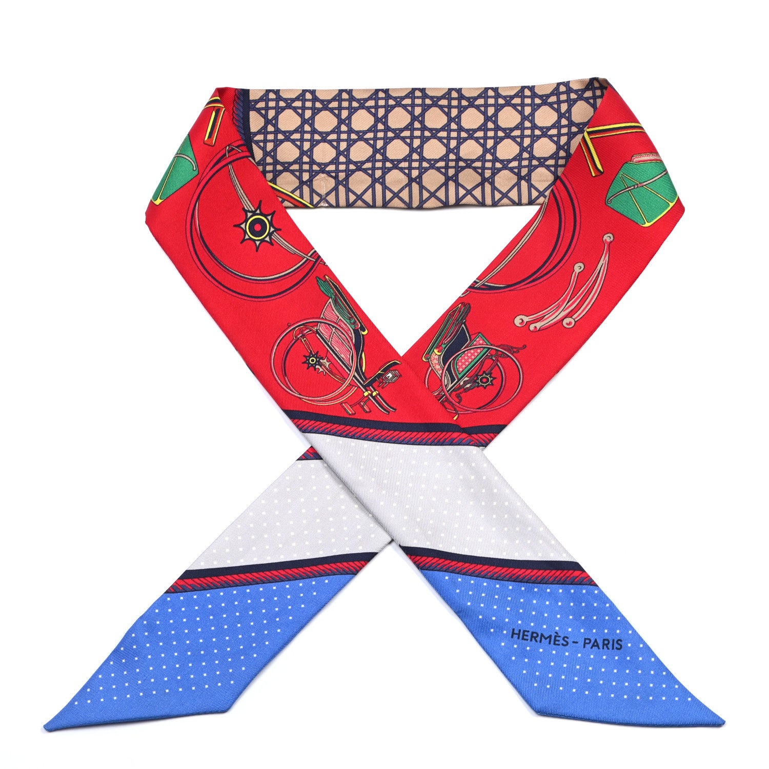 Hermes Silk Les Voitures A Transformation Twilly Rouge Bleu Gris 1 of 4