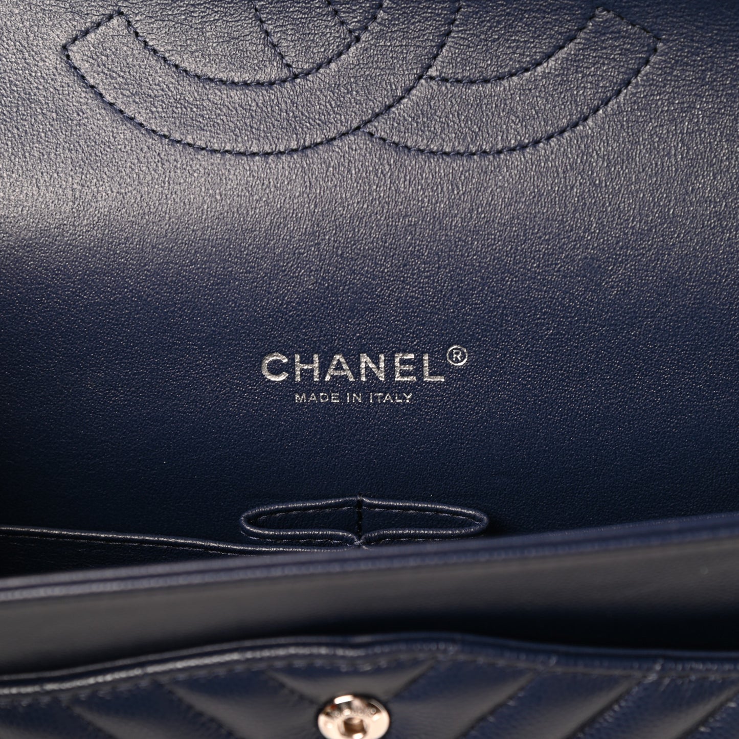 Caviar Chevron Quilted Maxi Double Flap Navy