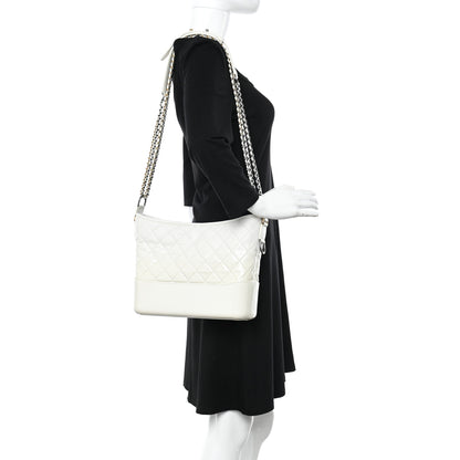 Chanel Patent Goatskin Quilted Medium Gabrielle Hobo White 2 of 11