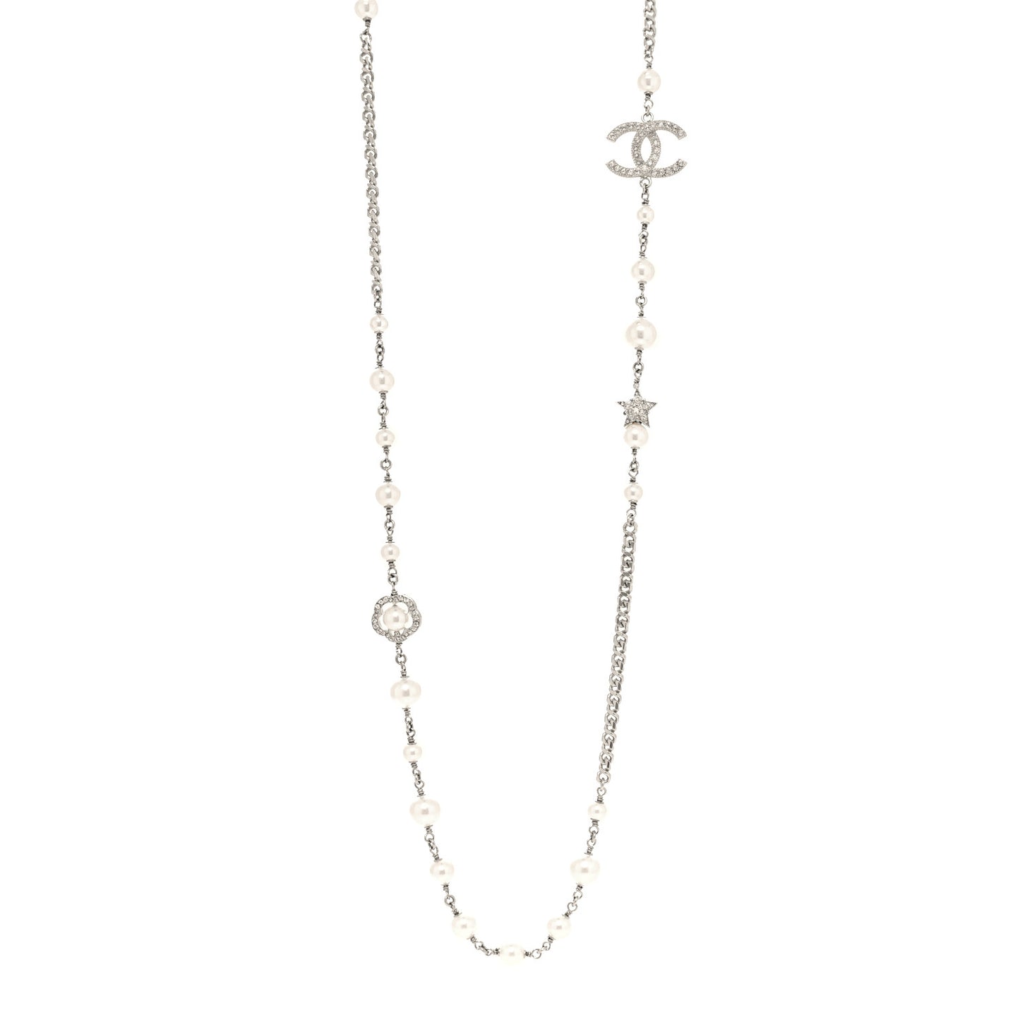 Pearl CC Star Long Necklace Silver
