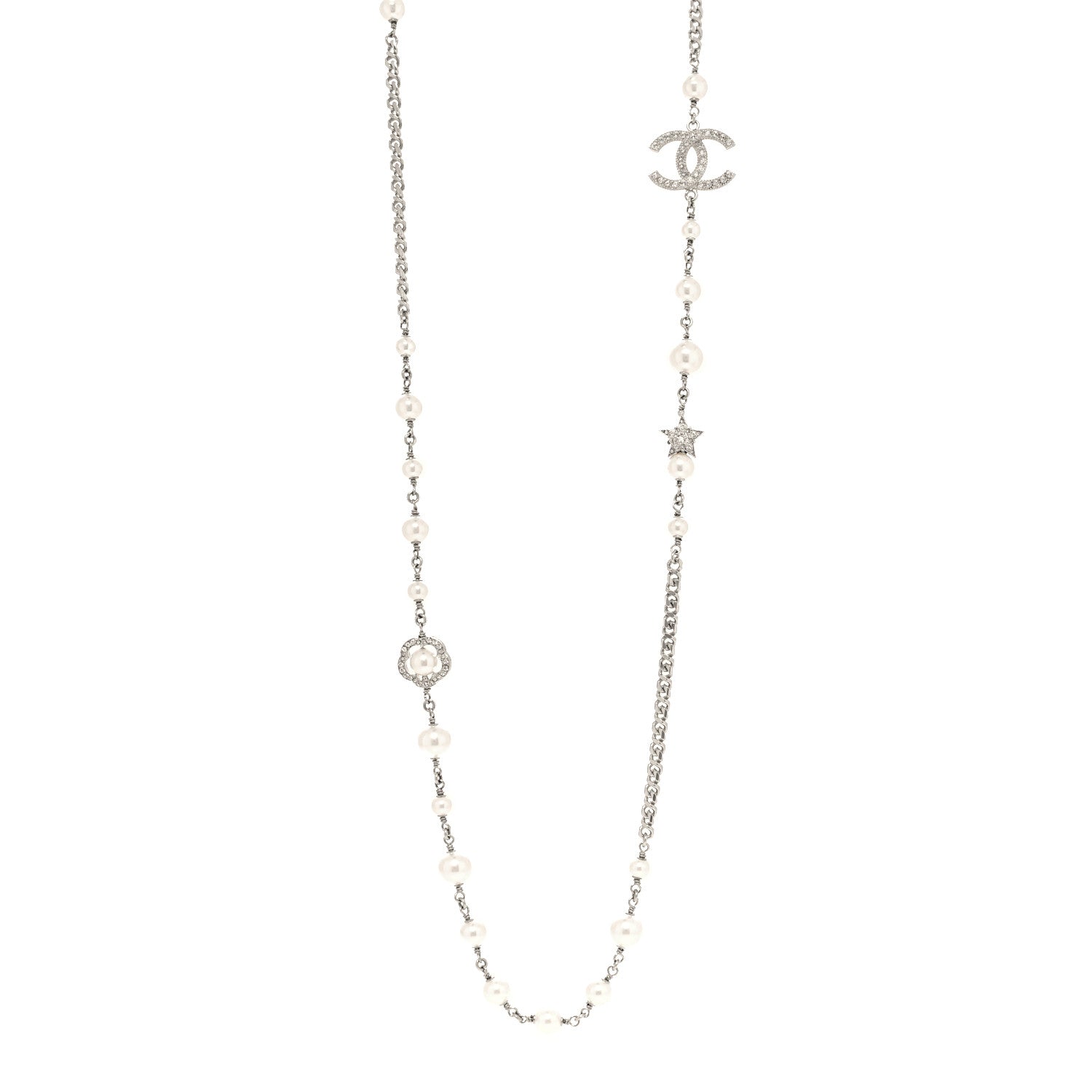 Chanel Pearl CC Star Long Necklace Silver 1 of 5