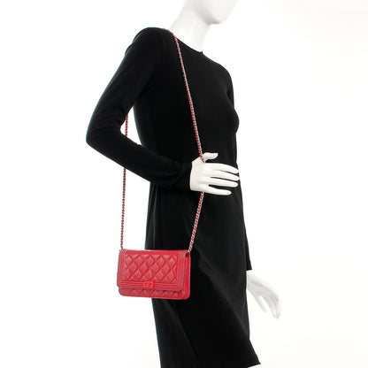 Chanel Patent Calfskin Quilted Boy Wallet On Chain WOC Pink 2 of 8