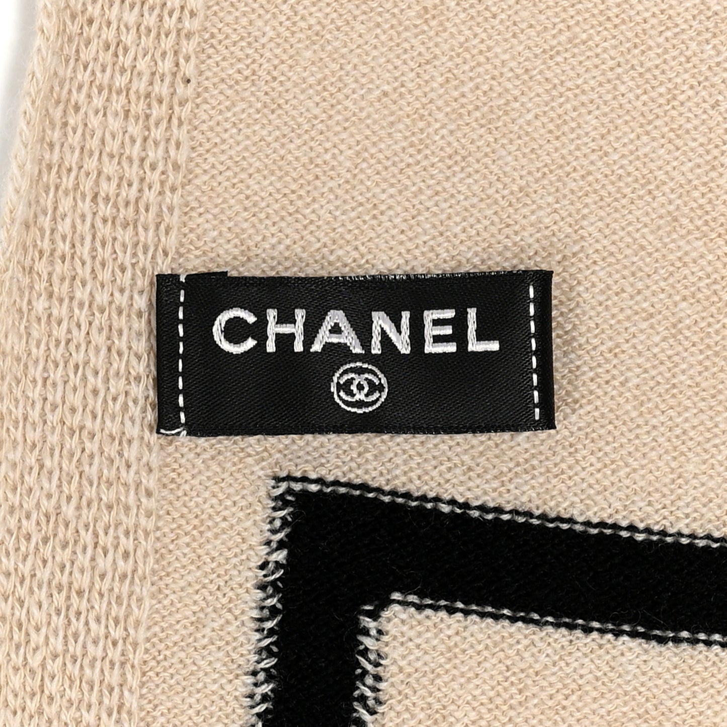 Cashmere Cotton CC Scarf Beige Black