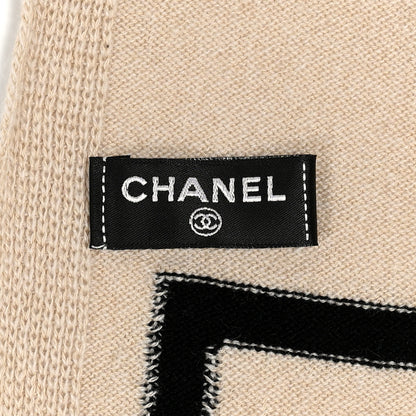 Chanel Cashmere Cotton CC Scarf Beige Black 3 of 3