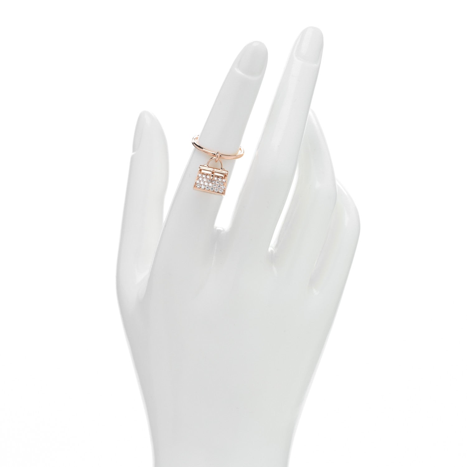 Hermes 18K Rose Gold Diamond Kelly Amulettes Ring 49 4.75 2 of 5
