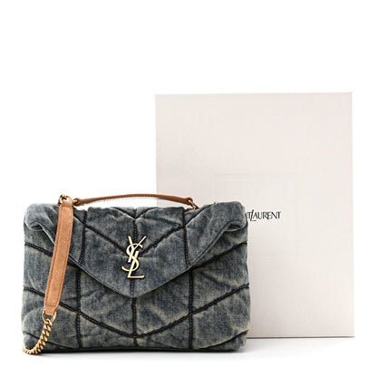 Saint Laurent Denim Quilted Toy Loulou Puffer Monogram Chain Satchel Blue Cinnamon 11 of 11