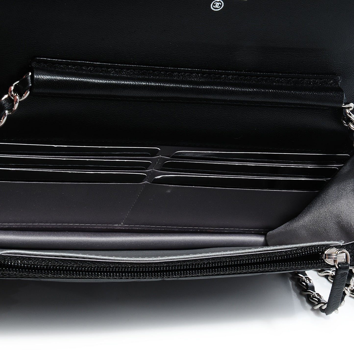 Lambskin Camellia Wallet on Chain WOC Black